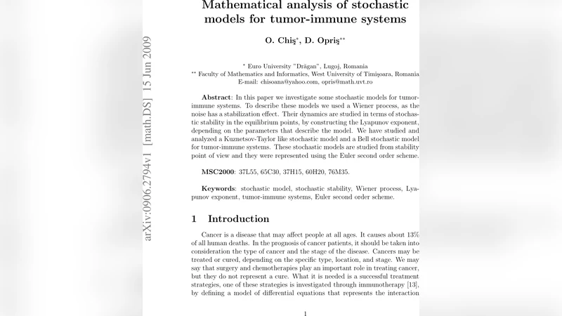 Mathematical analysis of stochastic models for tumor-immune systems