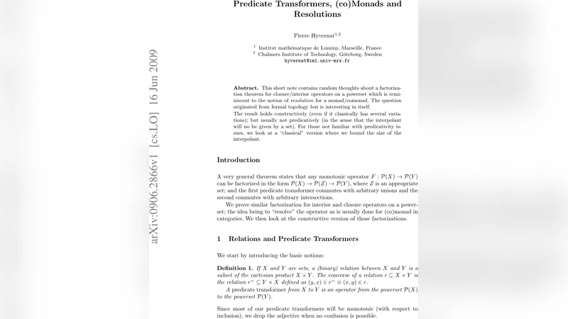 Predicate Transformers, (co)Monads and Resolutions