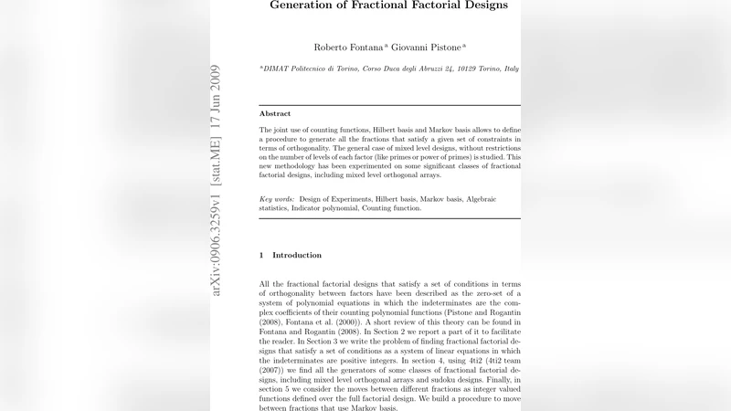 Generation of Fractional Factorial Designs