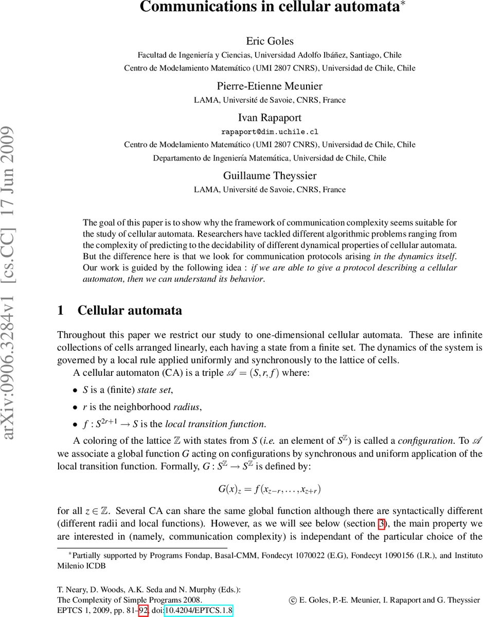 Communications in cellular automata