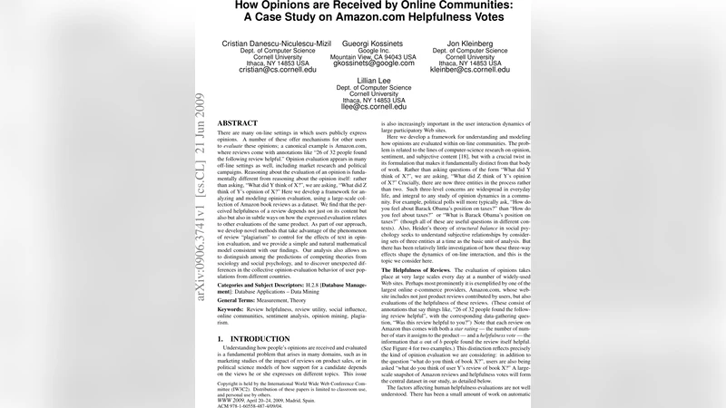 How opinions are received by online communities: A case study on   Amazon.com helpfulness votes