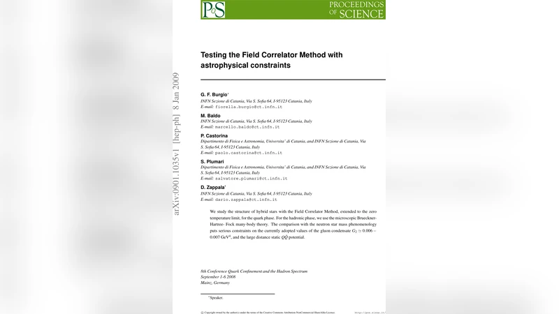 Testing the Field Correlator Method with astrophysical constraints