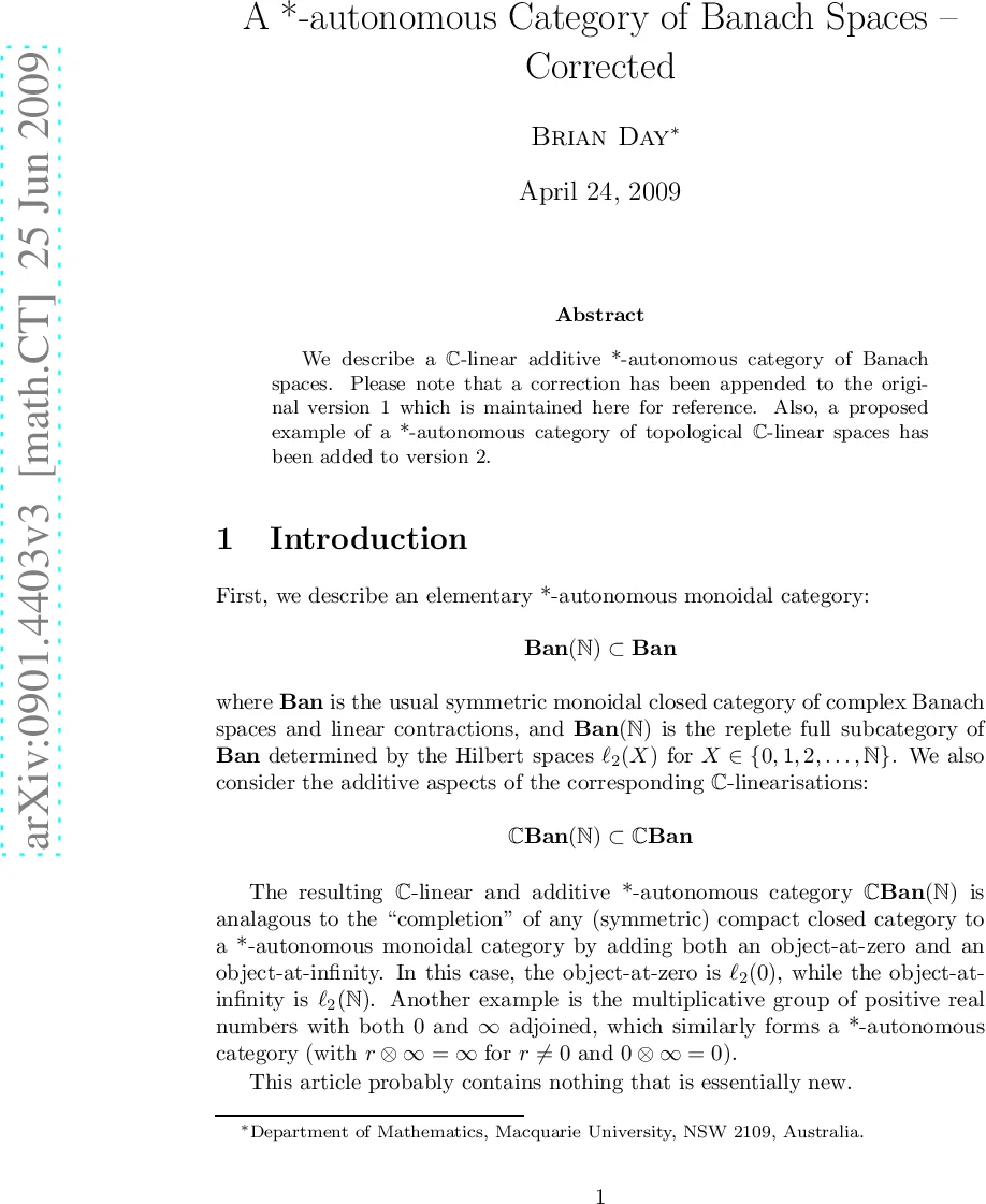 A *-Autonomous Category of Banach Spaces--Correction