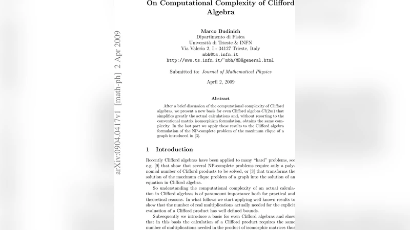 On Computational Complexity of Clifford Algebra