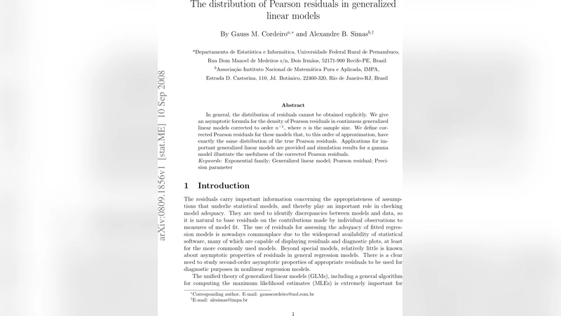 The distribution of Pearson residuals in generalized linear models