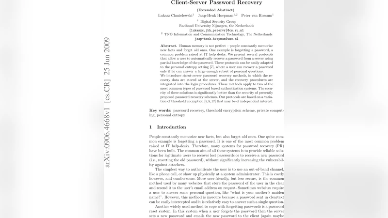 Client-Server Password Recovery (Extended Abstract)