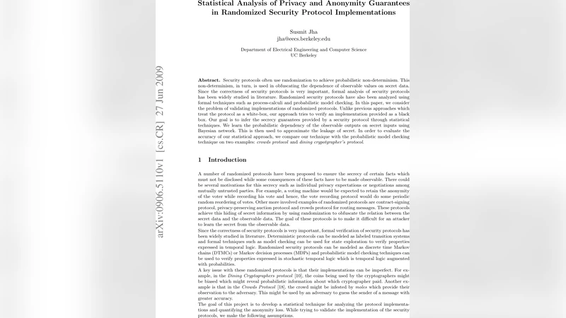 Statistical Analysis of Privacy and Anonymity Guarantees in Randomized   Security Protocol Implementations