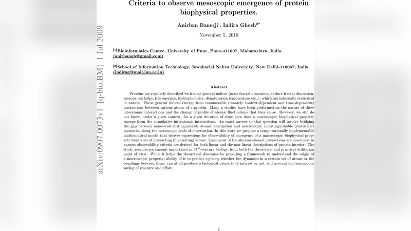 Criteria to observe mesoscopic emergence of protein biophysical   properties