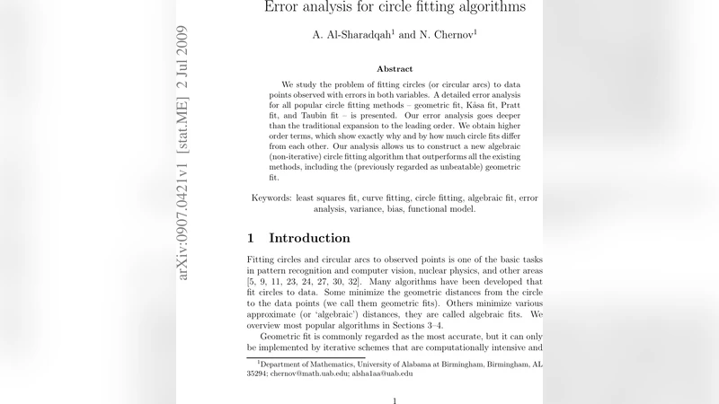 Error analysis for circle fitting algorithms