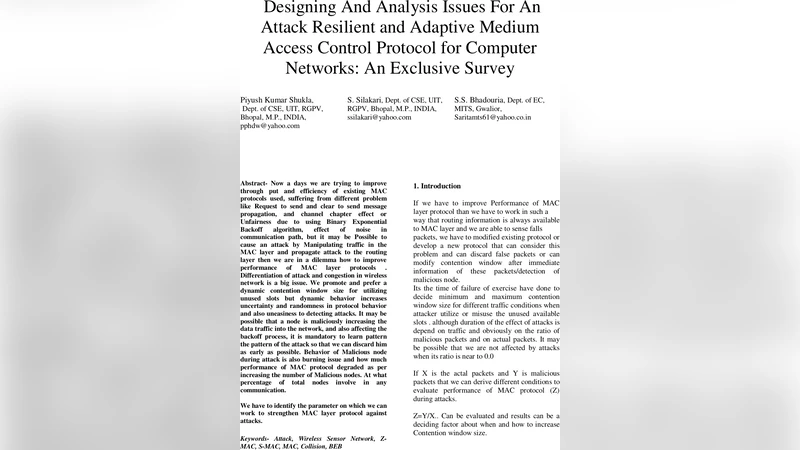 Design and Analysis of an Attack Resilient and Adaptive Medium access   Control Protocol for Computer Networks