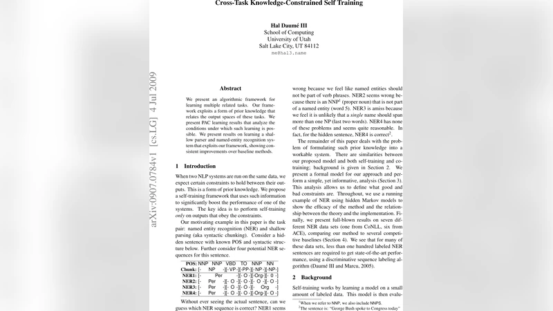 Cross-Task Knowledge-Constrained Self Training