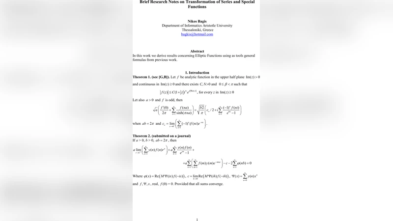 Brief Research Notes on Transformation of Series and Special Functions