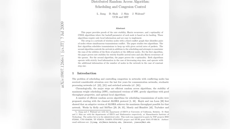 Distributed Random Access Algorithm: Scheduling and Congesion Control