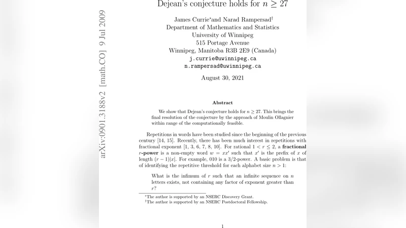 Dejeans conjecture holds for n>=27