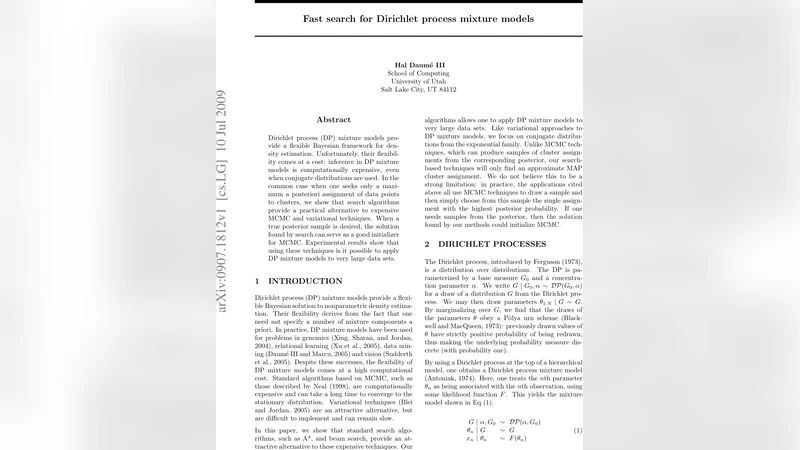 Fast search for Dirichlet process mixture models