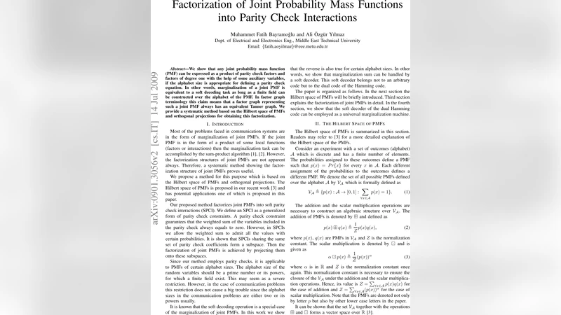 Factorization of Joint Probability Mass Functions into Parity Check   Interactions