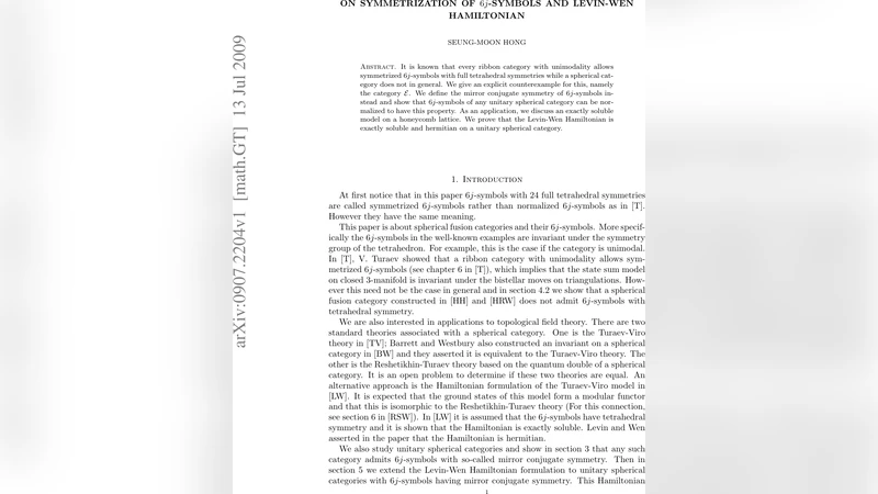 On symmetrization of 6j-symbols and Levin-Wen Hamiltonian