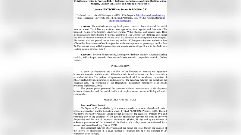 Distribution Fitting 2. Pearson-Fisher, Kolmogorov-Smirnov,   Anderson-Darling, Wilks-Shapiro, Cramer-von-Misses and Jarque-Bera statistics