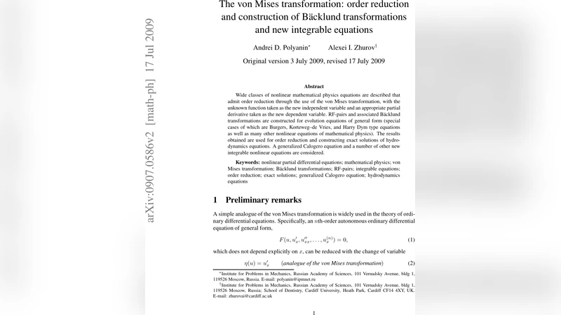 The von Mises transformation: order reduction and construction of   Backlund transformations and new integrable equations