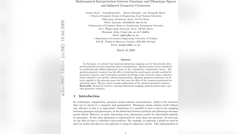 Mathematical Interpretation between Genotype and Phenotype Spaces and   Induced Geometric Crossovers