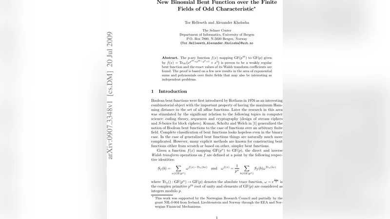 New Binomial Bent Function over the Finite Fields of Odd Characteristic