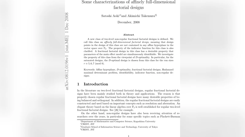 Some characterizations of affinely full-dimensional factorial designs