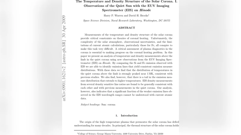 The Temperature and Density Structure of the Solar Corona. I.   Observations of the Quiet Sun with the EUV Imaging Spectrometer (EIS) on   Hinode
