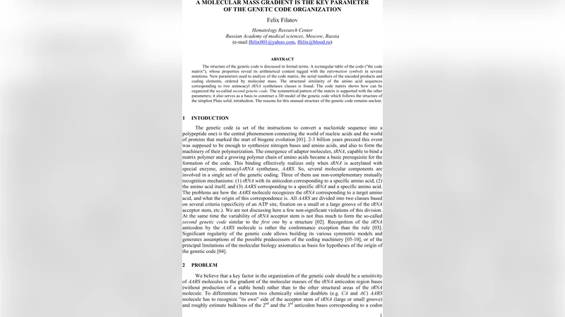 A Molecular Mass Gradient is the Key Parameter of the Genetc Code   Organization