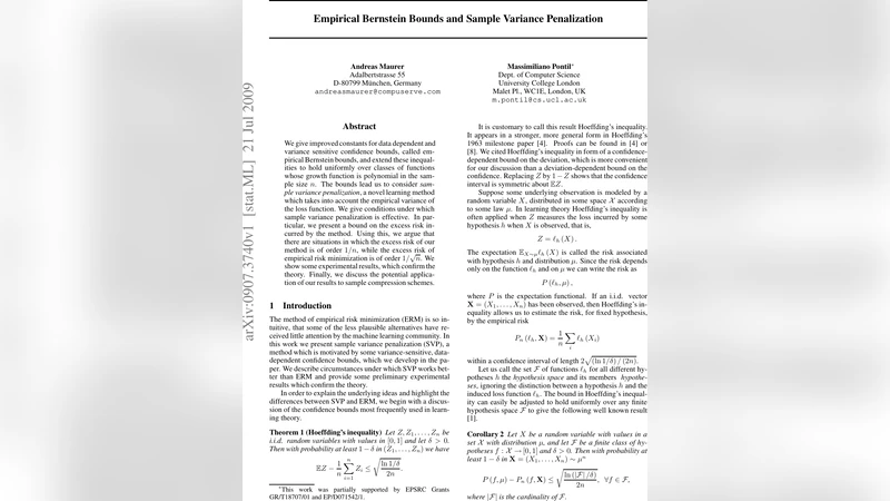 Empirical Bernstein Bounds and Sample Variance Penalization