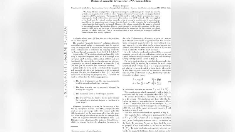 Design of magnetic tweezers for DNA manipulation