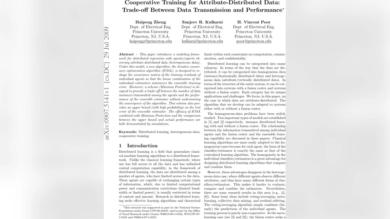 Cooperative Training for Attribute-Distributed Data: Trade-off Between   Data Transmission and Performance