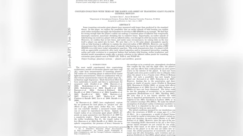 Coupled Evolution with Tides of the Radius and Orbit of Transiting Giant   Planets: General Results