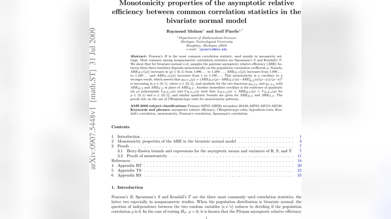 Monotonicity properties of the asymptotic relative efficiency between   common correlation statistics in the bivariate normal model