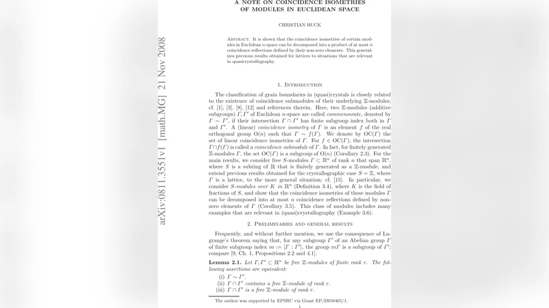 A Note on Coincidence Isometries of Modules in Euclidean Space