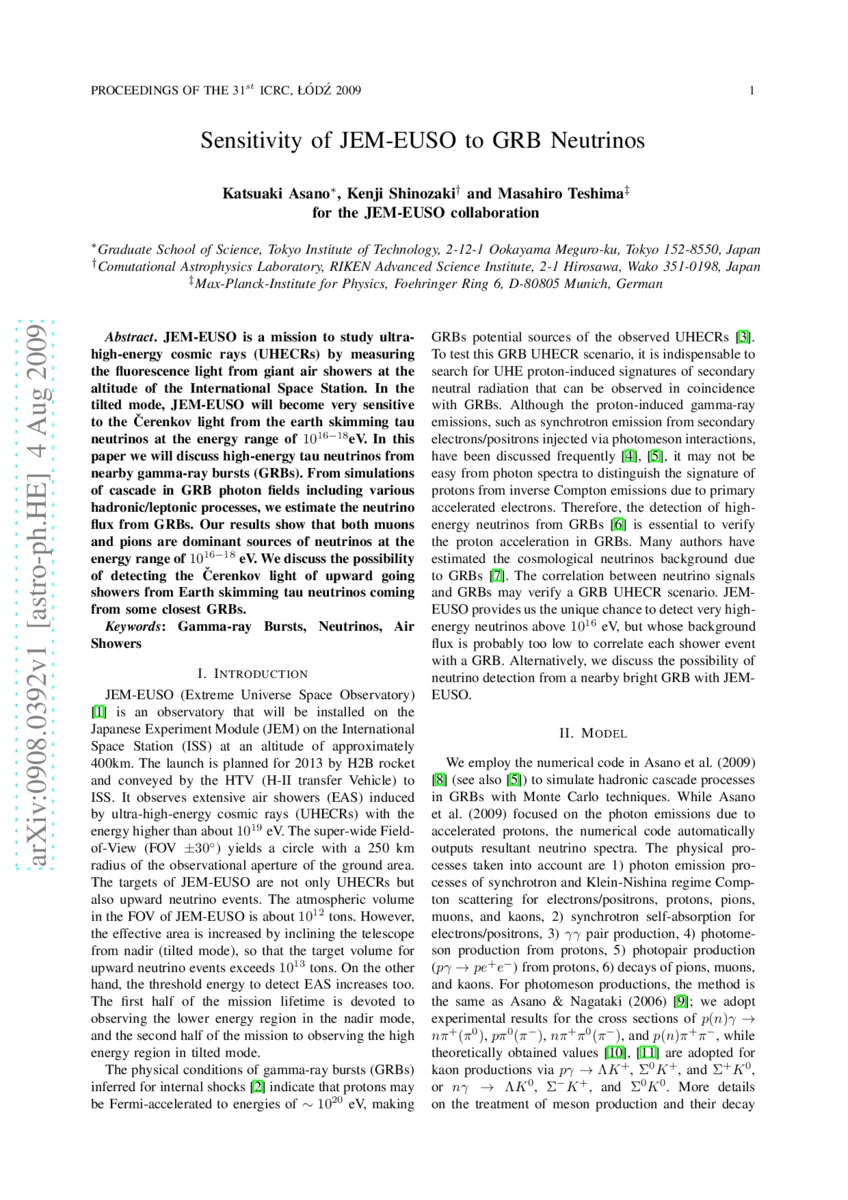 Sensitivity of JEM-EUSO to GRB Neutrinos