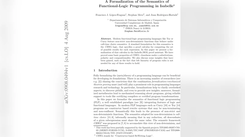 A Formalization of the Semantics of Functional-Logic Programming in   Isabelle