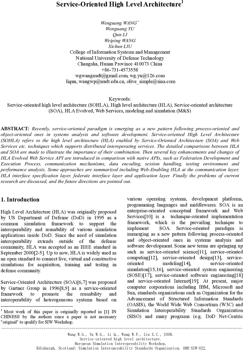 Service-oriented high level architecture