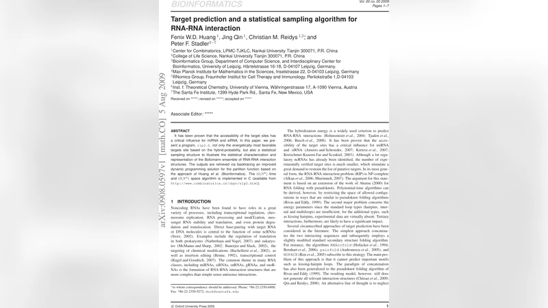 Target prediction and a statistical sampling algorithm for RNA-RNA   interaction