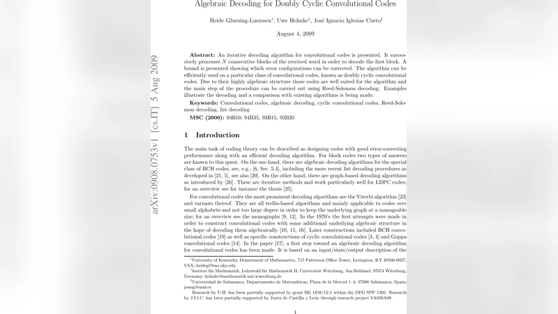 Algebraic Decoding for Doubly Cyclic Convolutional Codes
