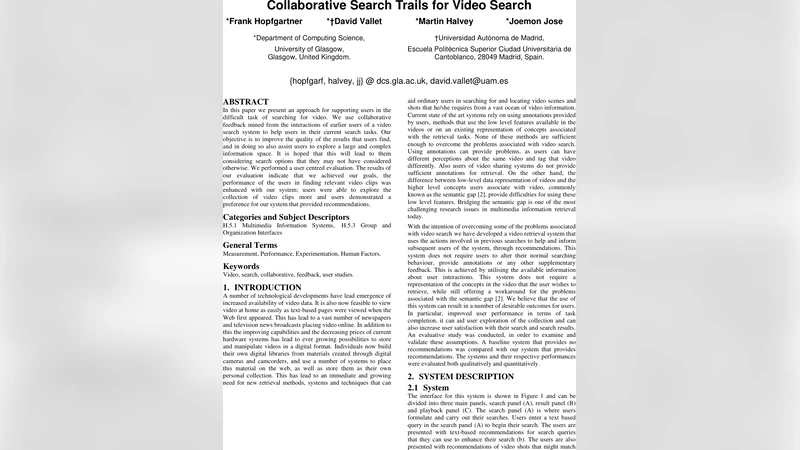 Collaborative Search Trails for Video Search