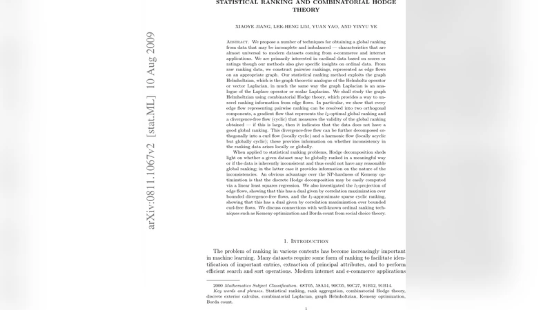 Statistical ranking and combinatorial Hodge theory