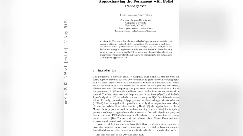 Approximating the Permanent with Belief Propagation