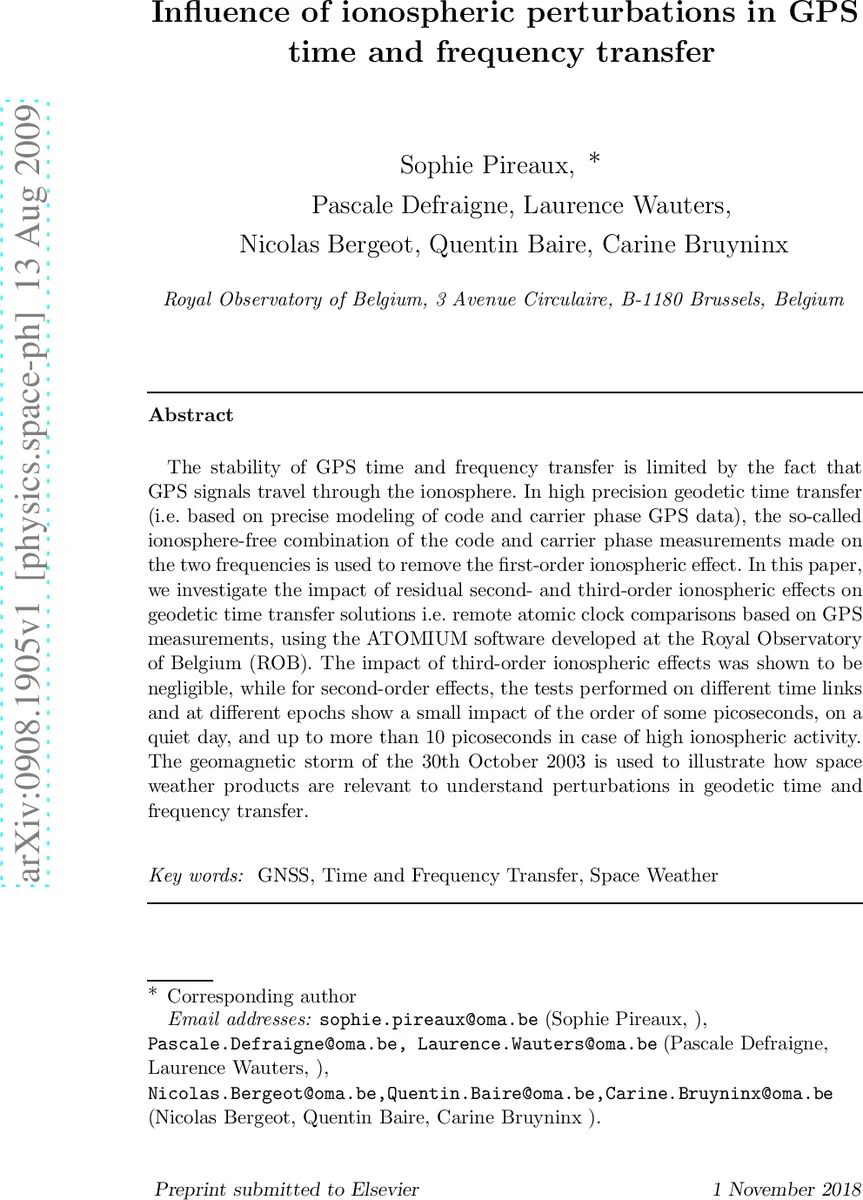 Influence of ionospheric perturbations in GPS time and frequency   transfer