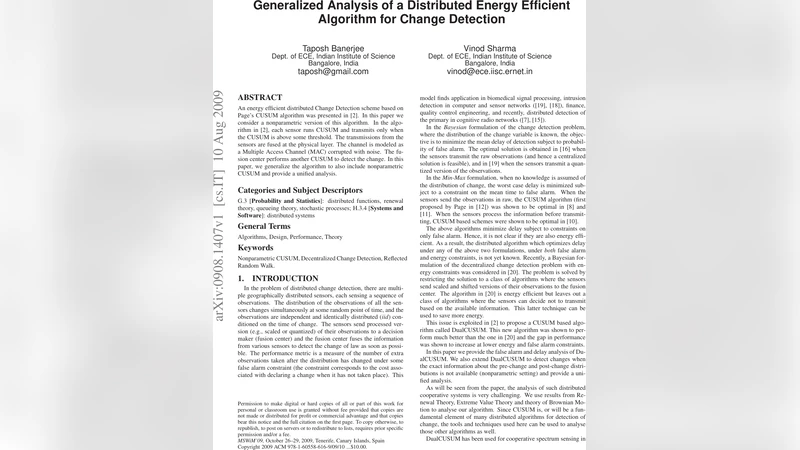 Generalized Analysis of a Distributed Energy Efficient Algorithm for   Change Detection
