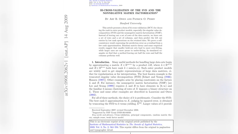 Bi-cross-validation of the SVD and the nonnegative matrix factorization