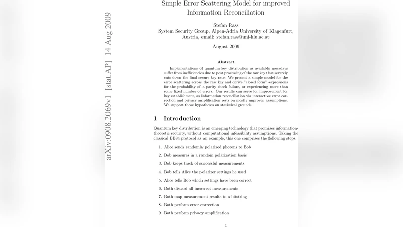 Simple Error Scattering Model for improved Information Reconciliation