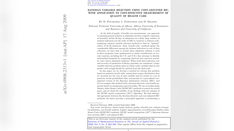 Bayesian variable selection using cost-adjusted BIC, with application to   cost-effective measurement of quality of health care