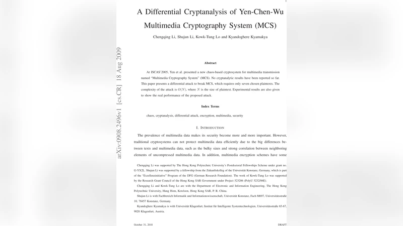 A Differential Cryptanalysis of Yen-Chen-Wu Multimedia Cryptography   System (MCS)