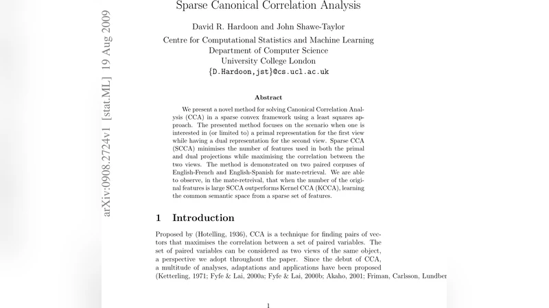 Sparse Canonical Correlation Analysis