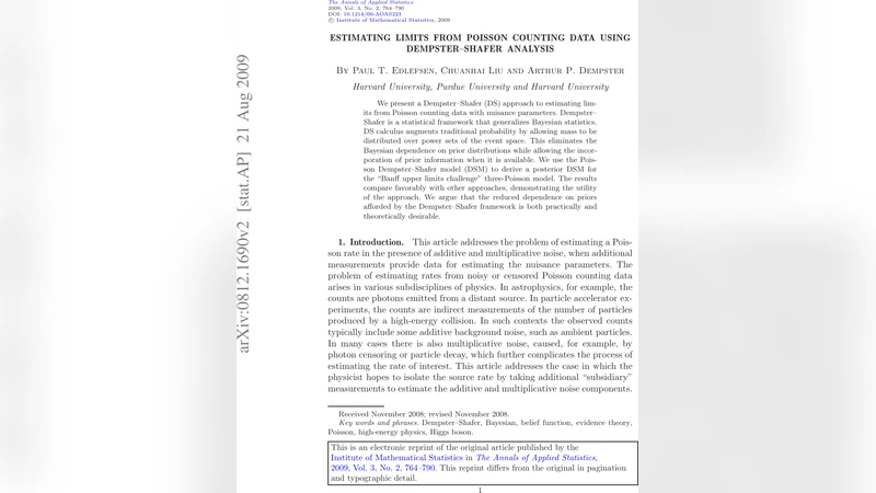Estimating limits from Poisson counting data using Dempster--Shafer   analysis